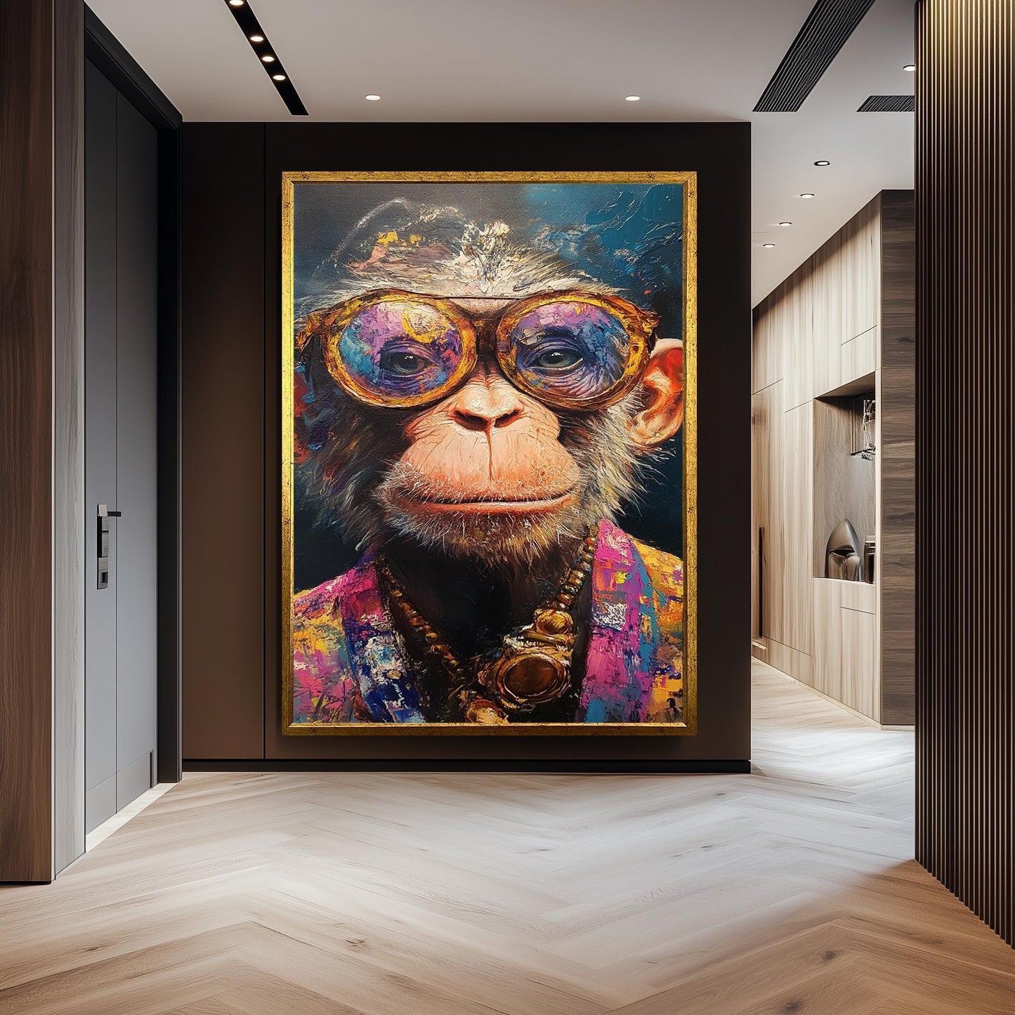 Funky Monkey Canvas Art: Surreal Chimp Portrait with Glasses