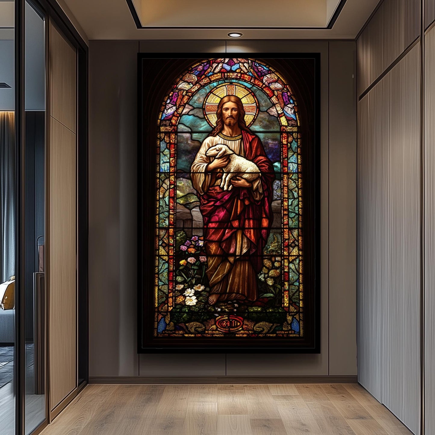 Jesus Christ Good Shepherd Stained Glass Art Print: Religious Christian Decor