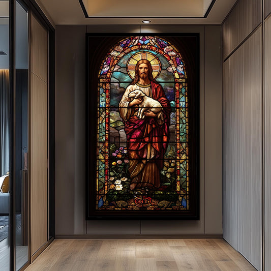 Jesus Christ Good Shepherd Stained Glass Art Print: Religious Christian Decor