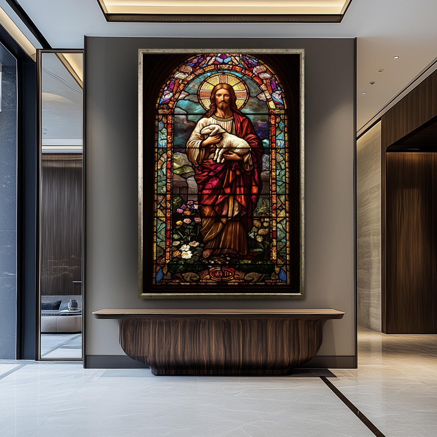 Jesus Christ Good Shepherd Stained Glass Art Print: Religious Christian Decor
