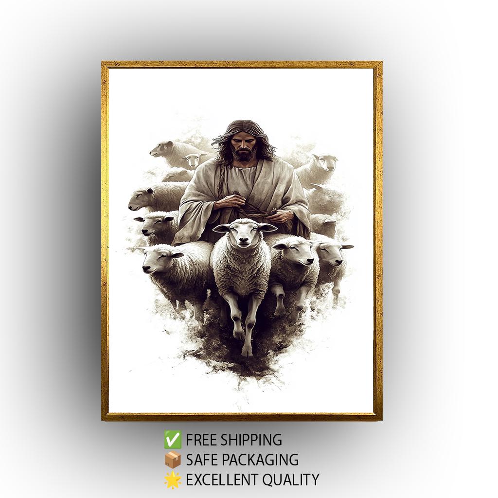 Jesus Christ Good Shepherd Art Print: Modern Christian Illustration