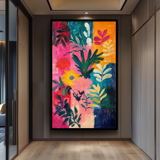 Matisse Style Floral Canvas Art: Colorful Abstract Botanical Painting