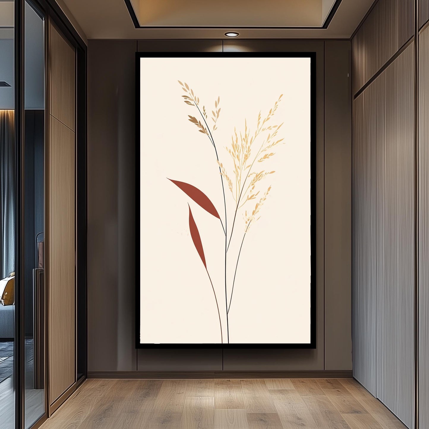 Botanical Wall Art: Hand-Drawn Dried Grass Illustration, Beige & Brown Nature Decor