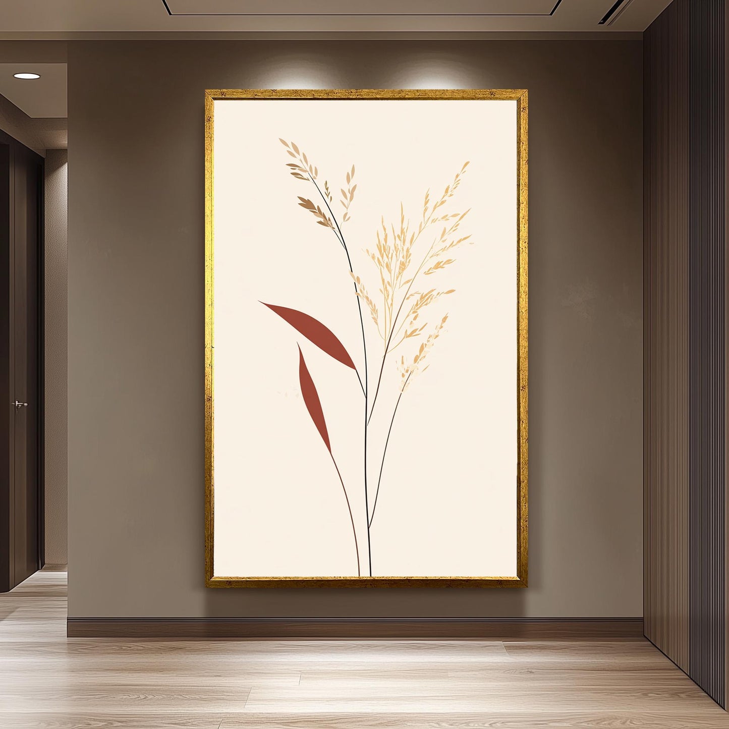 Botanical Wall Art: Hand-Drawn Dried Grass Illustration, Beige & Brown Nature Decor