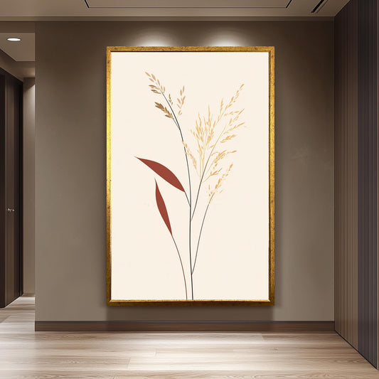 Botanical Wall Art: Hand-Drawn Dried Grass Illustration, Beige & Brown Nature Decor