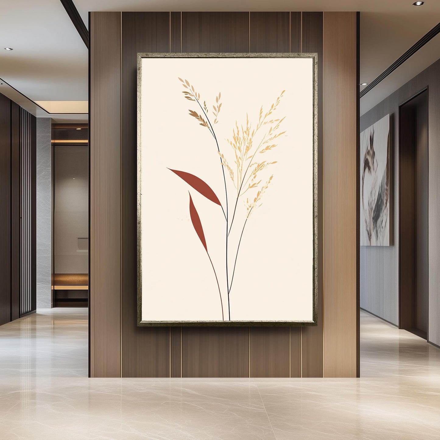 Botanical Wall Art: Hand-Drawn Dried Grass Illustration, Beige & Brown Nature Decor
