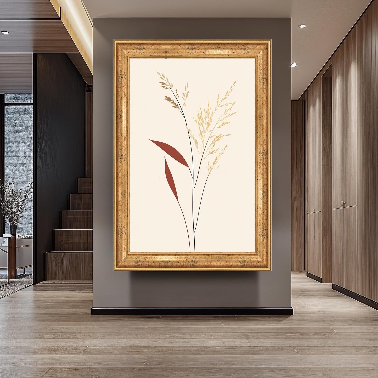 Botanical Wall Art: Hand-Drawn Dried Grass Illustration, Beige & Brown Nature Decor