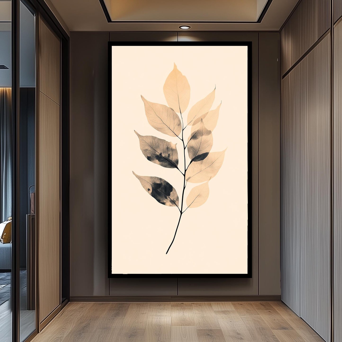Neutral Leaf Art Print: Minimalist Tan & Black Botanical Illustration