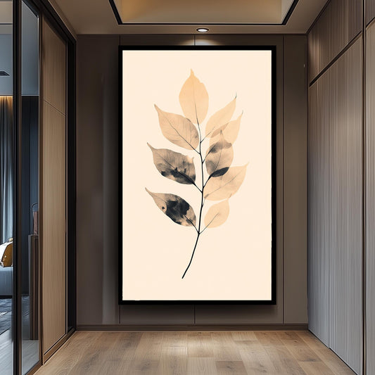 Neutral Leaf Art Print: Minimalist Tan & Black Botanical Illustration