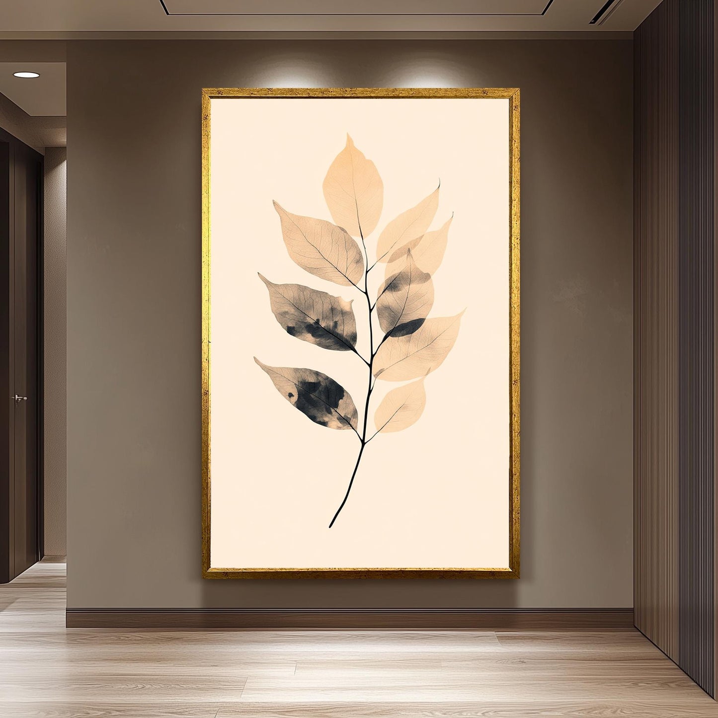 Neutral Leaf Art Print: Minimalist Tan & Black Botanical Illustration