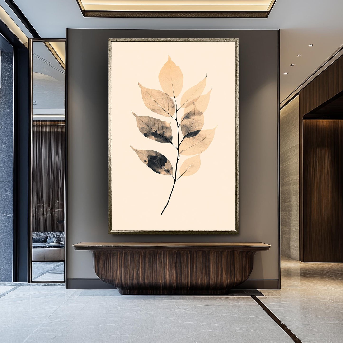 Neutral Leaf Art Print: Minimalist Tan & Black Botanical Illustration
