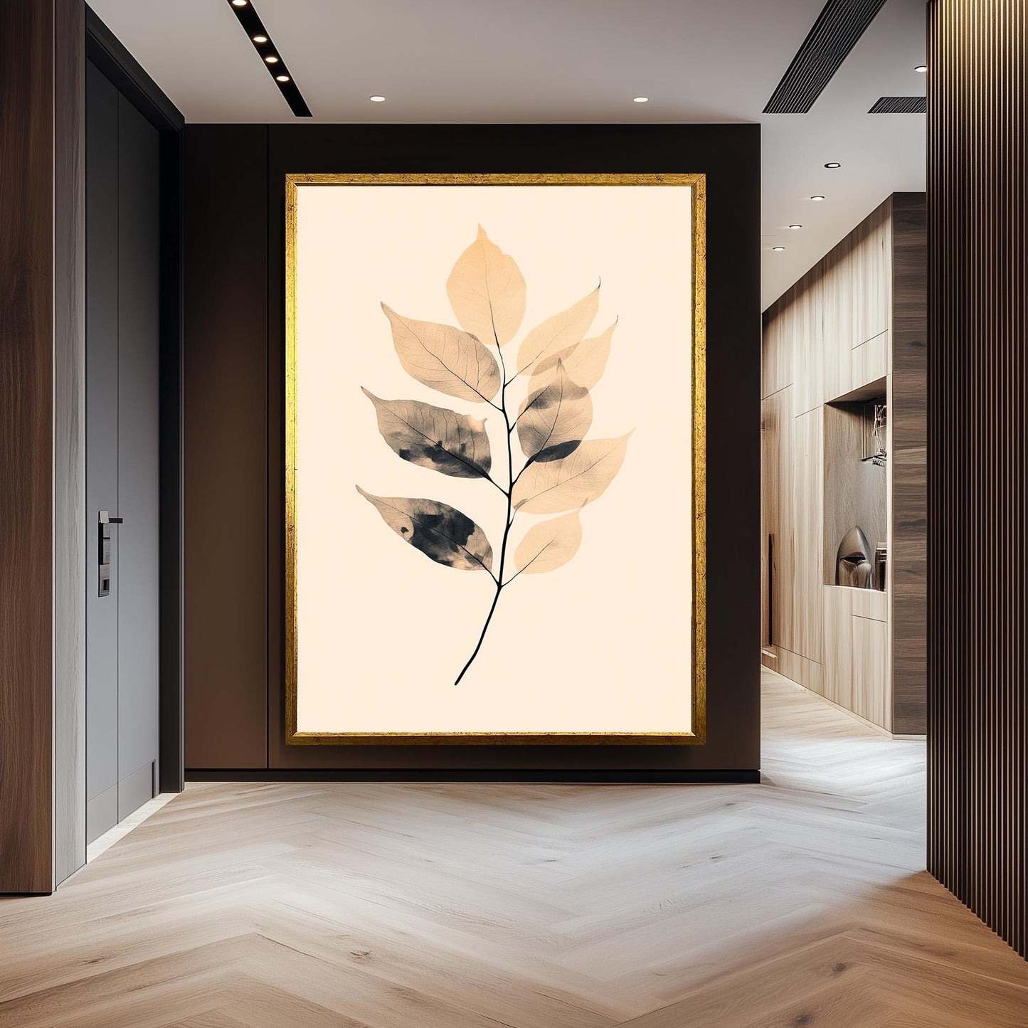 Neutral Leaf Art Print: Minimalist Tan & Black Botanical Illustration