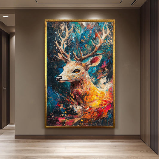 Colorful Deer Canvas Art: Abstract Wildlife Painting, Nature Lover Decor