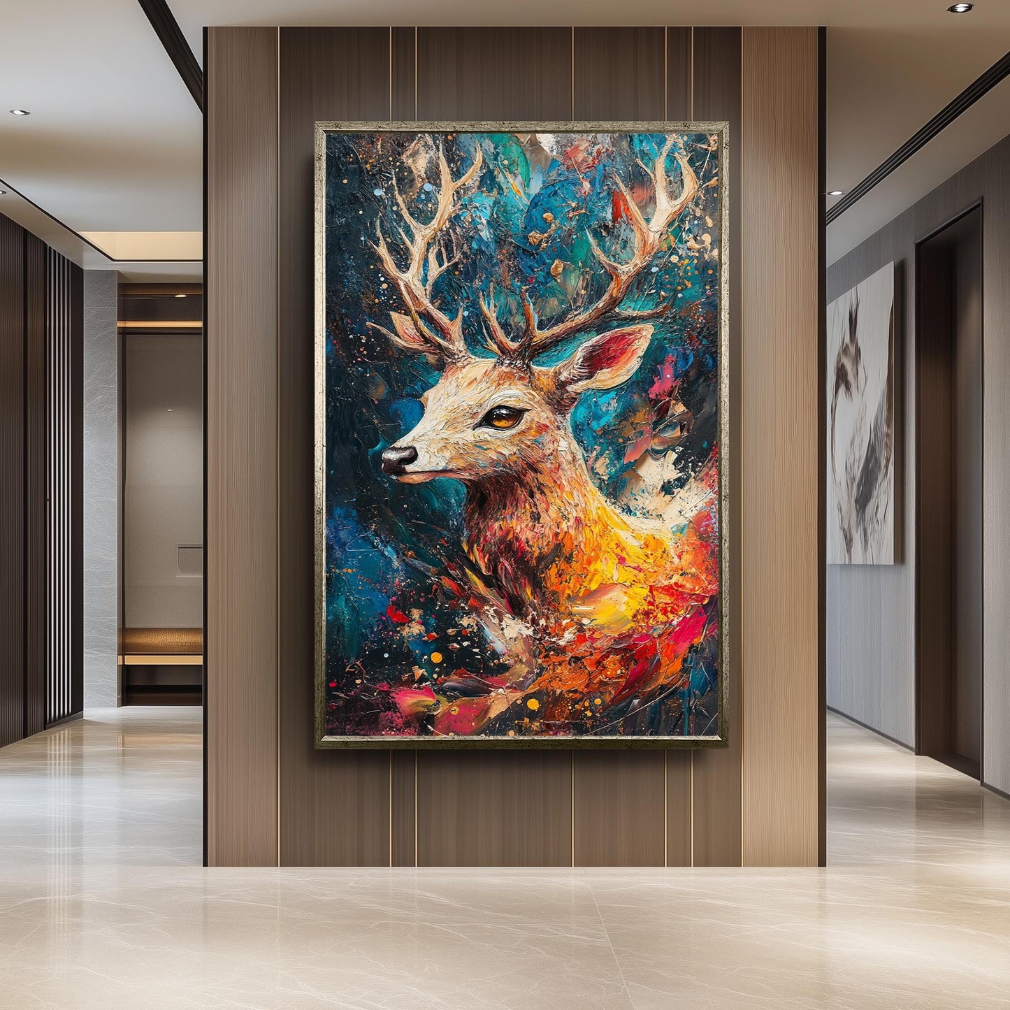 Colorful Deer Canvas Art: Abstract Wildlife Painting, Nature Lover Decor