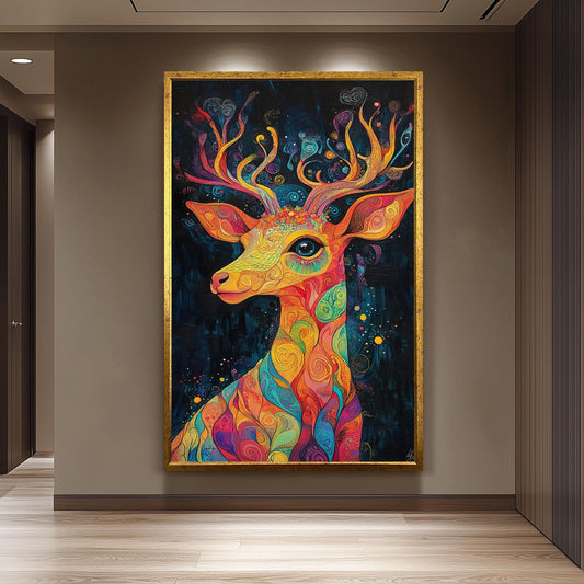 Psychedelic Deer Art Print: Colorful Swirls, Fantasy Forest Vibes