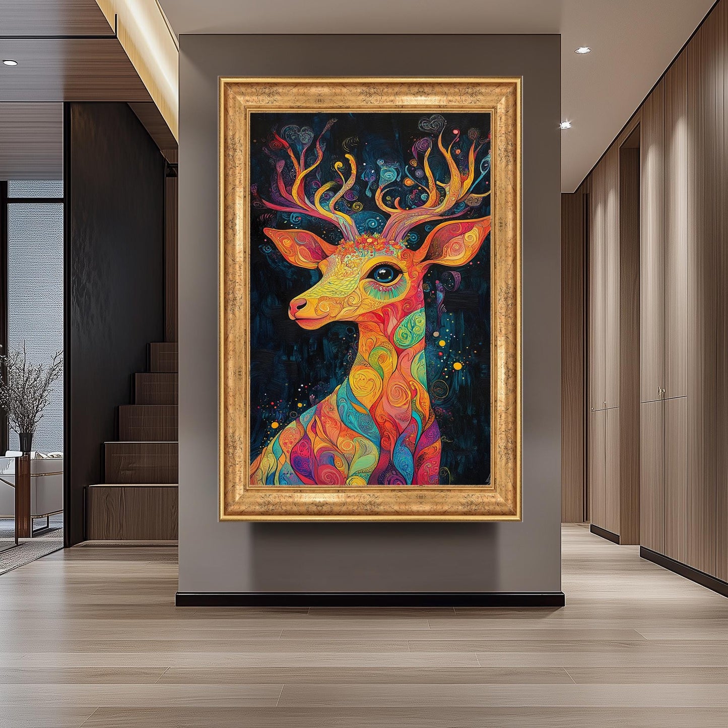 Psychedelic Deer Art Print: Colorful Swirls, Fantasy Forest Vibes