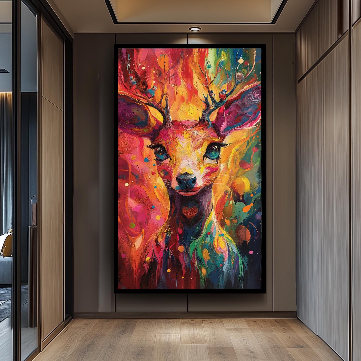 Surreal Deer Canvas Art: Abstract Rainbow Animal Print