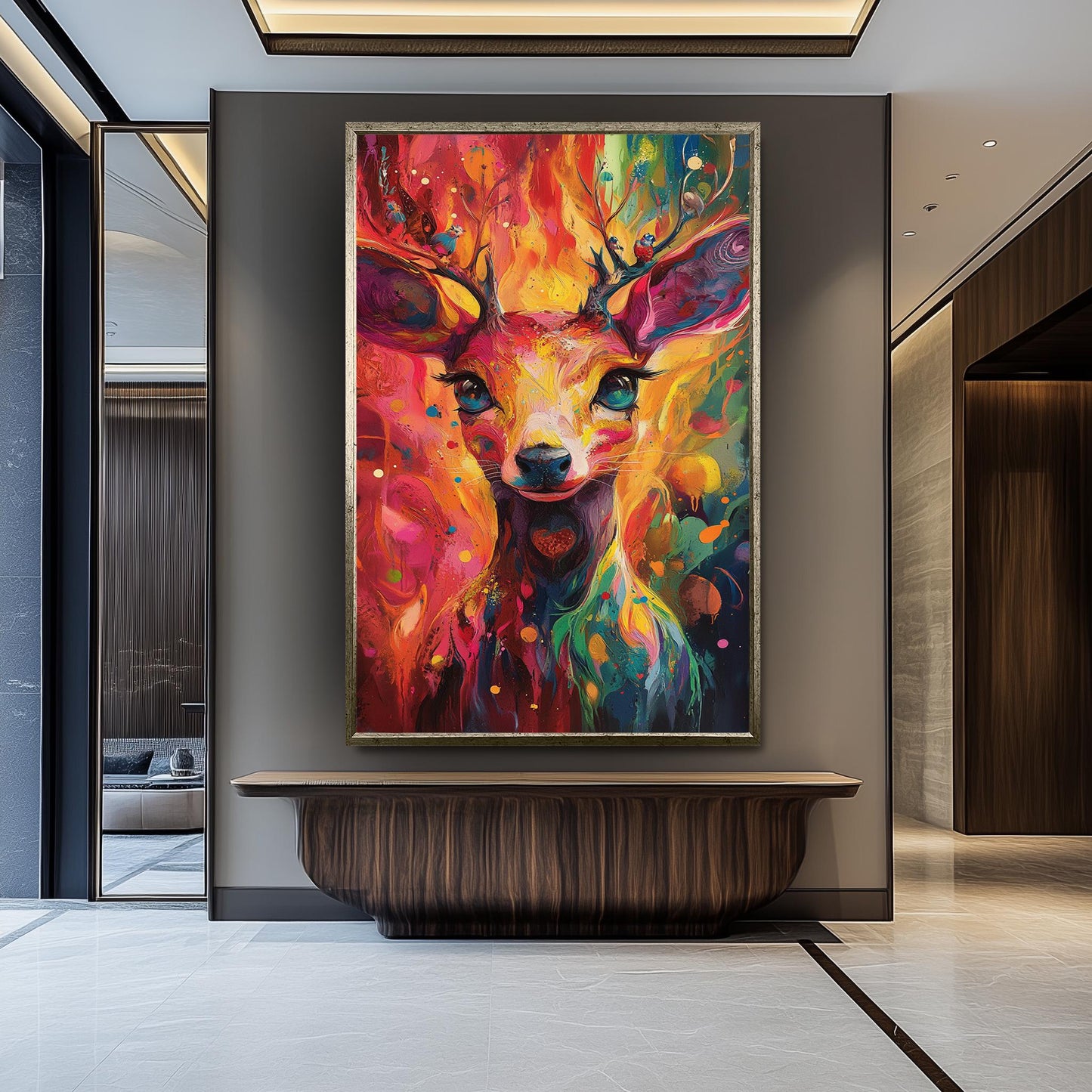 Surreal Deer Canvas Art: Abstract Rainbow Animal Print