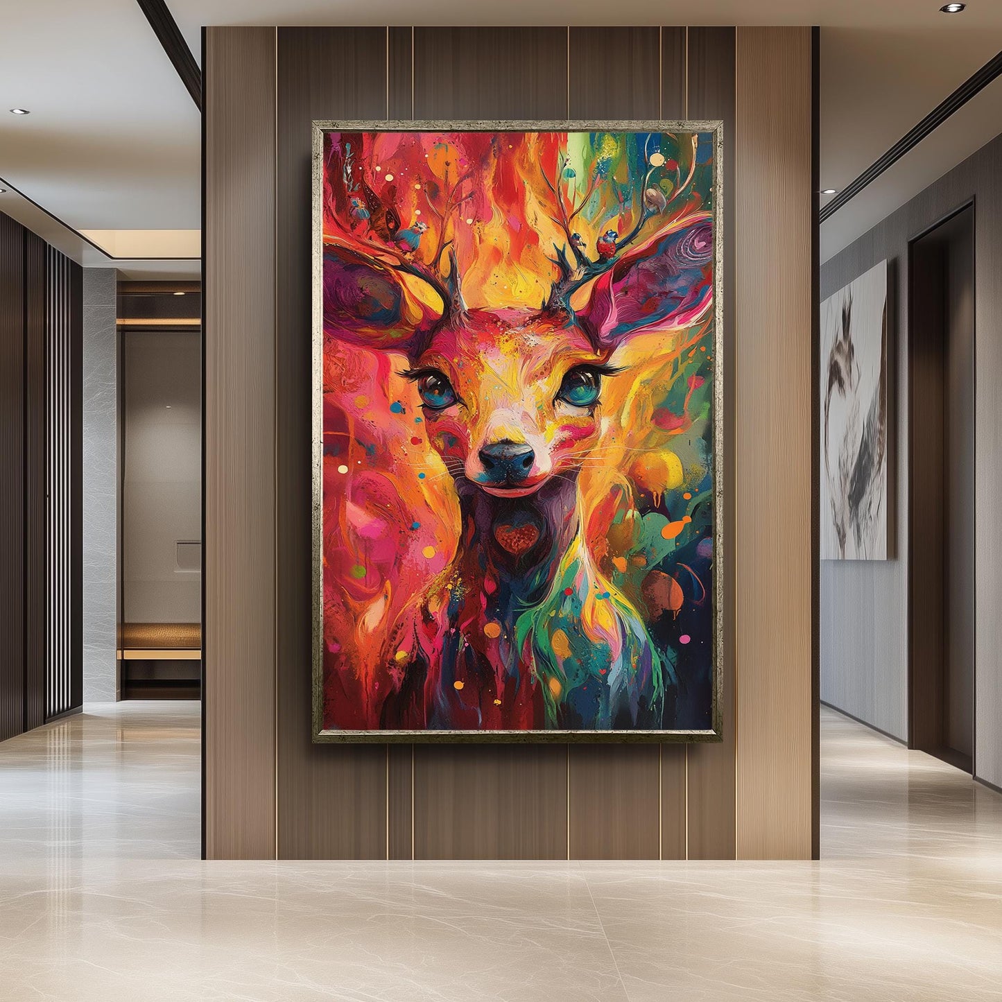 Surreal Deer Canvas Art: Abstract Rainbow Animal Print
