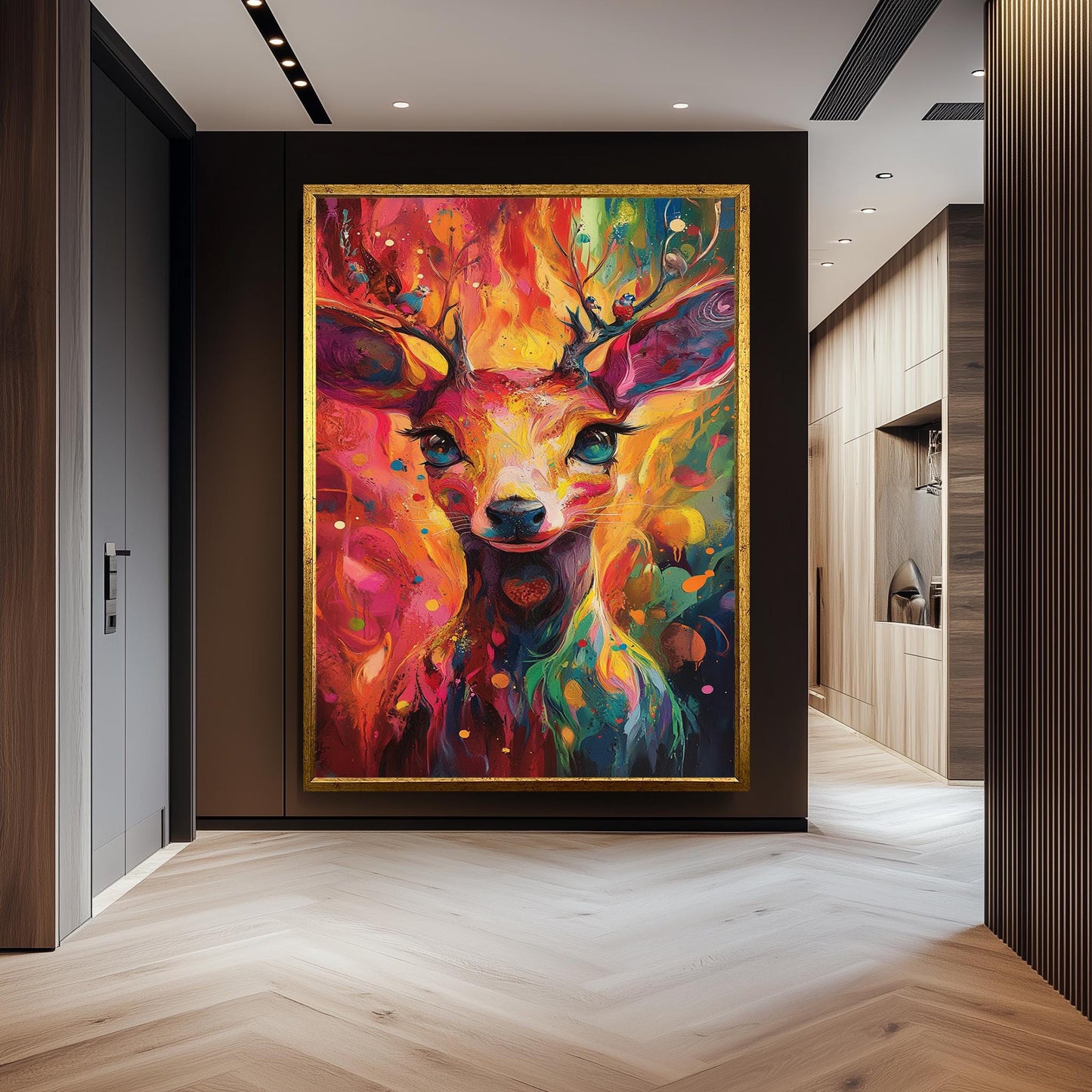 Surreal Deer Canvas Art: Abstract Rainbow Animal Print