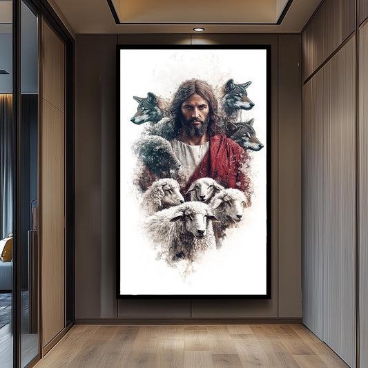 Jesus Among Sheep and Wolves Art Print: Christian Spiritual Decor