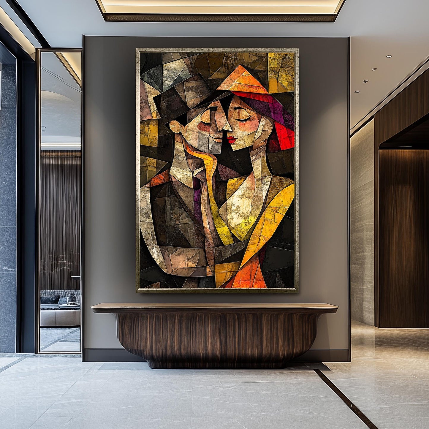 Cubist Couple Canvas Print: Abstract Geometric Art, Romantic Home Decor