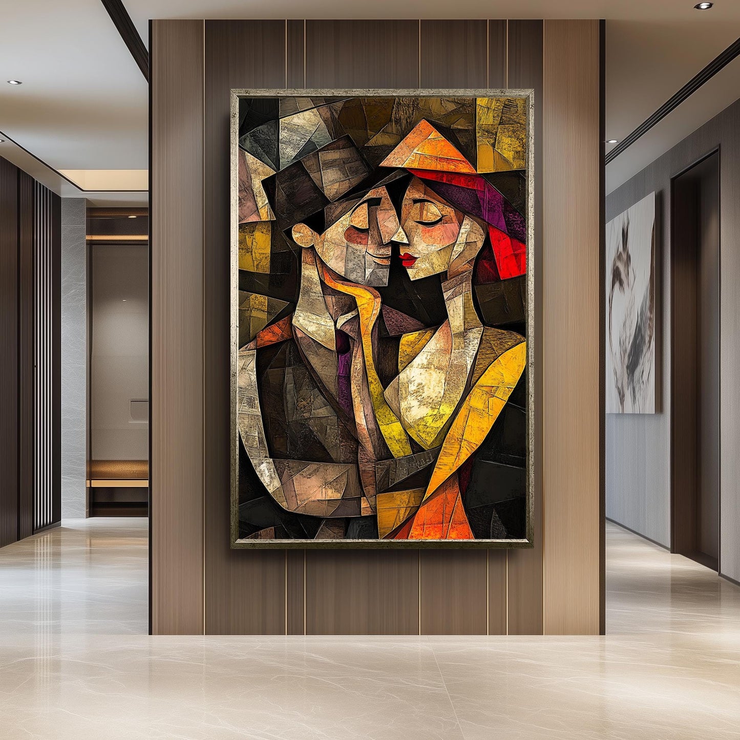 Cubist Couple Canvas Print: Abstract Geometric Art, Romantic Home Decor