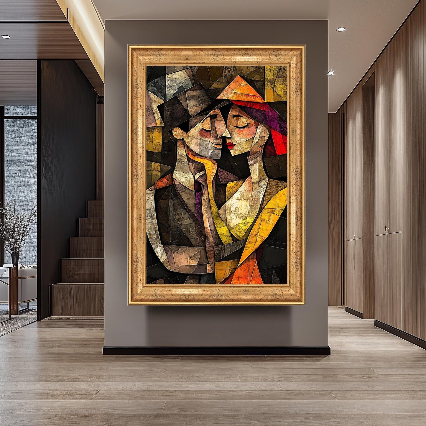 Cubist Couple Canvas Print: Abstract Geometric Art, Romantic Home Decor