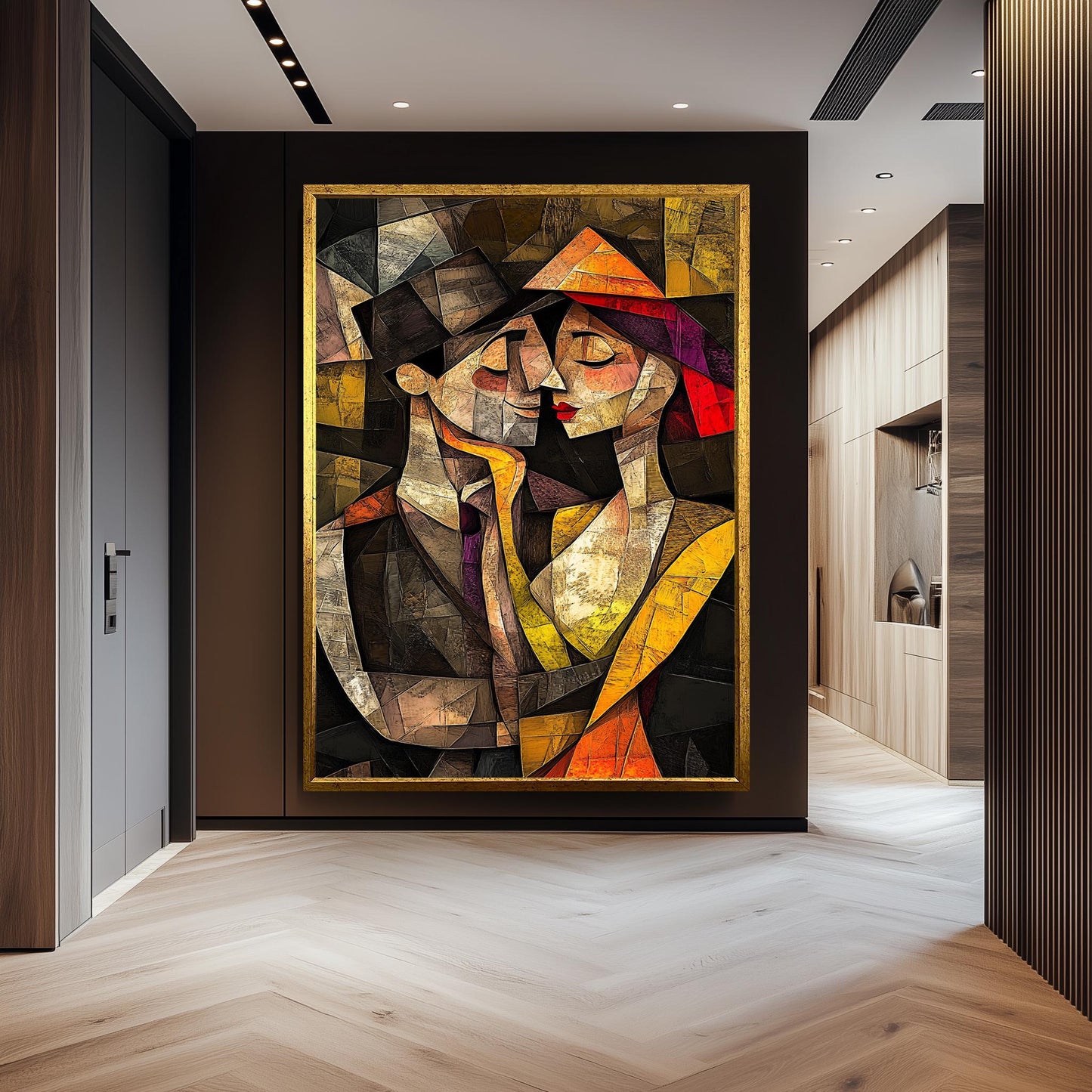 Cubist Couple Canvas Print: Abstract Geometric Art, Romantic Home Decor