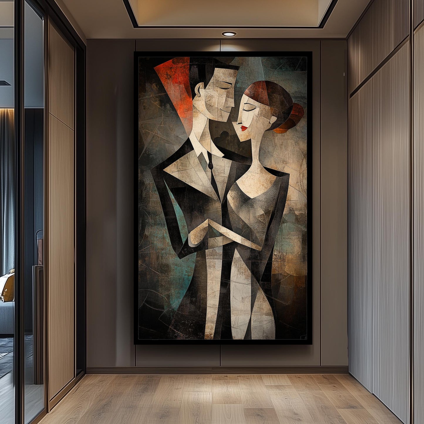 Cubist Couple Canvas Art Print: Modern Geometric Love Poster