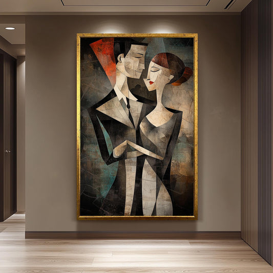 Cubist Couple Canvas Art Print: Modern Geometric Love Poster