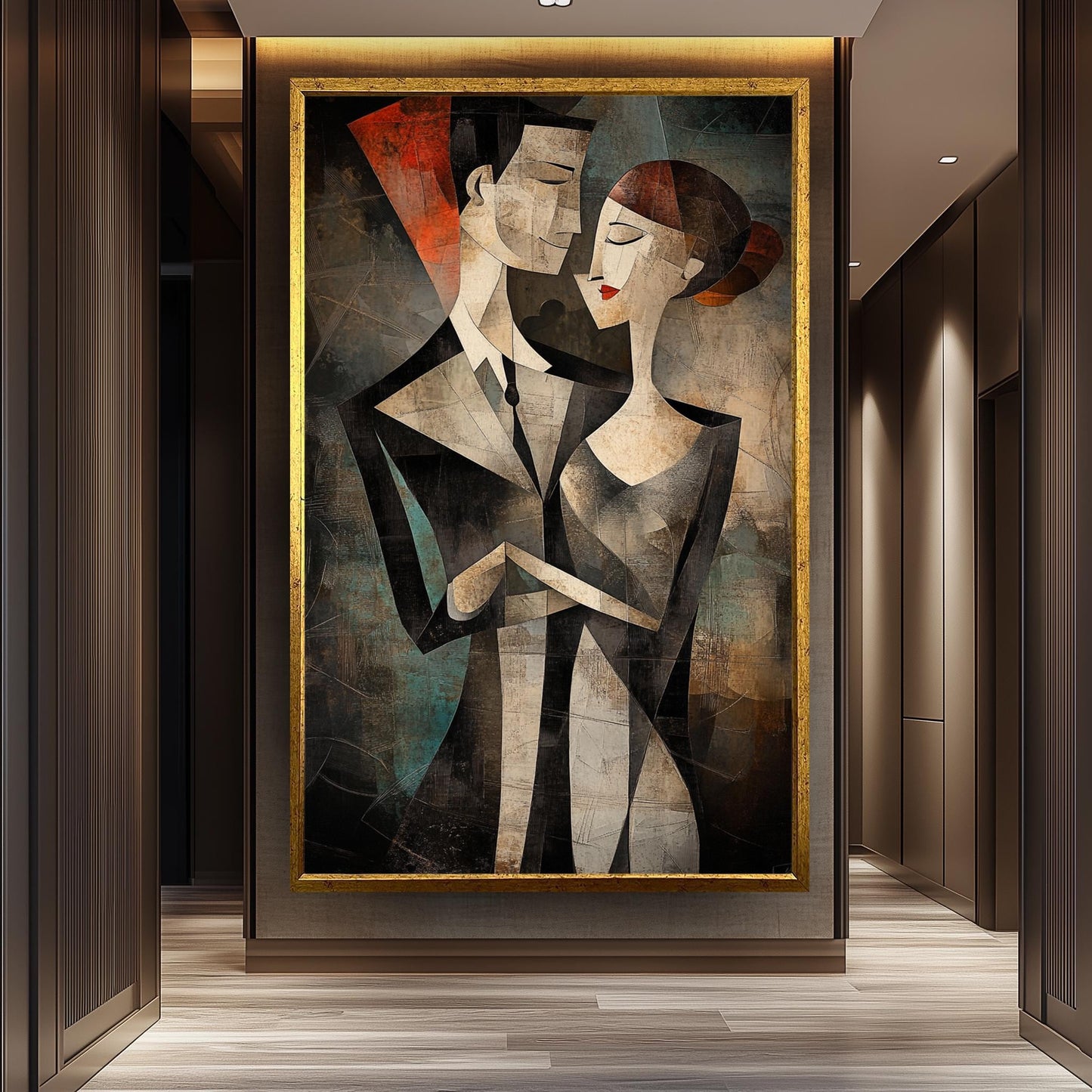 Cubist Couple Canvas Art Print: Modern Geometric Love Poster