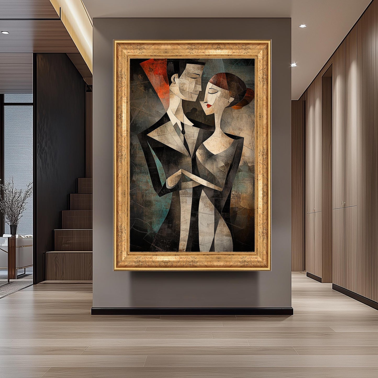 Cubist Couple Canvas Art Print: Modern Geometric Love Poster