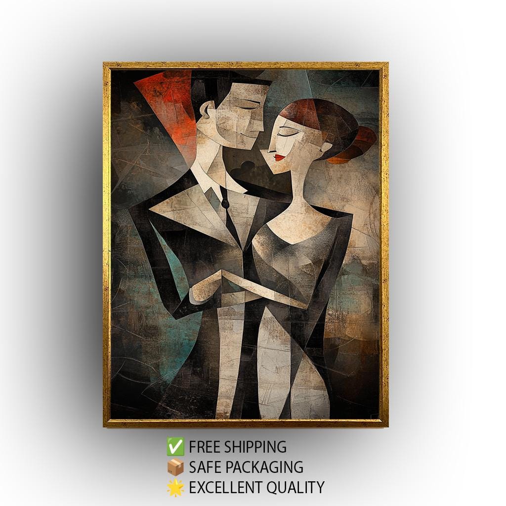 Cubist Couple Canvas Art Print: Modern Geometric Love Poster