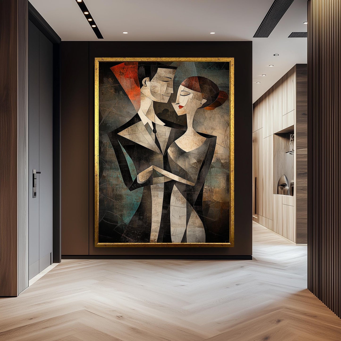 Cubist Couple Canvas Art Print: Modern Geometric Love Poster