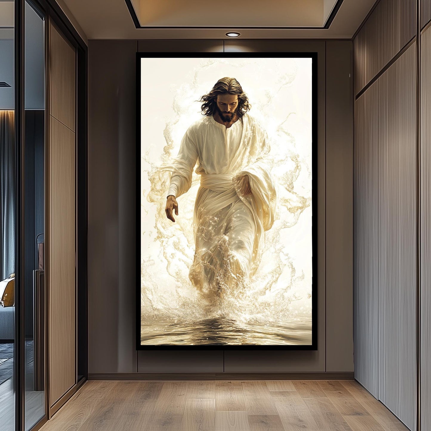 Jesus Walking on Water Canvas Print: Gold Christian Wall Art