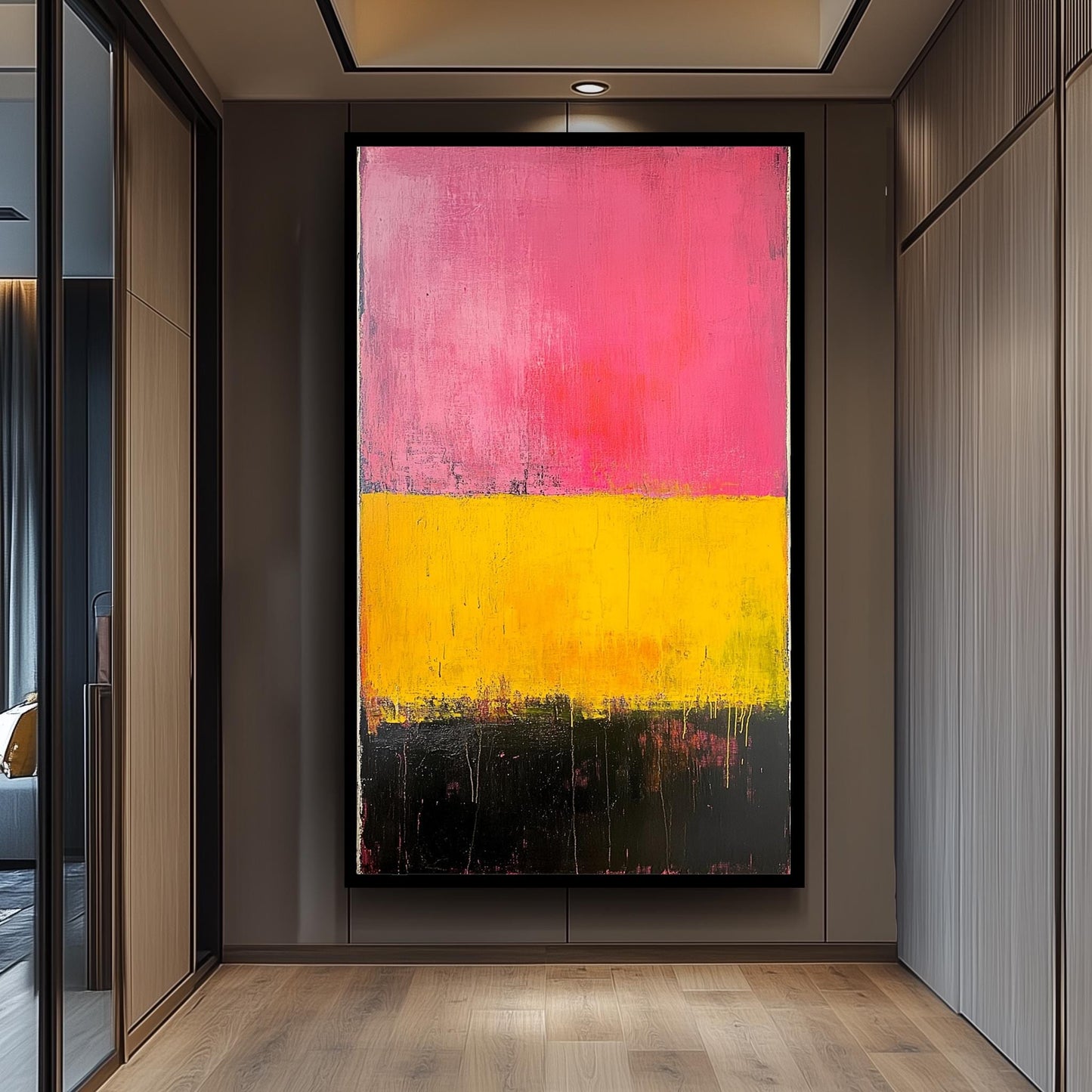 Rothko Inspired Canvas Print: Pink, Yellow & Black Abstract Art