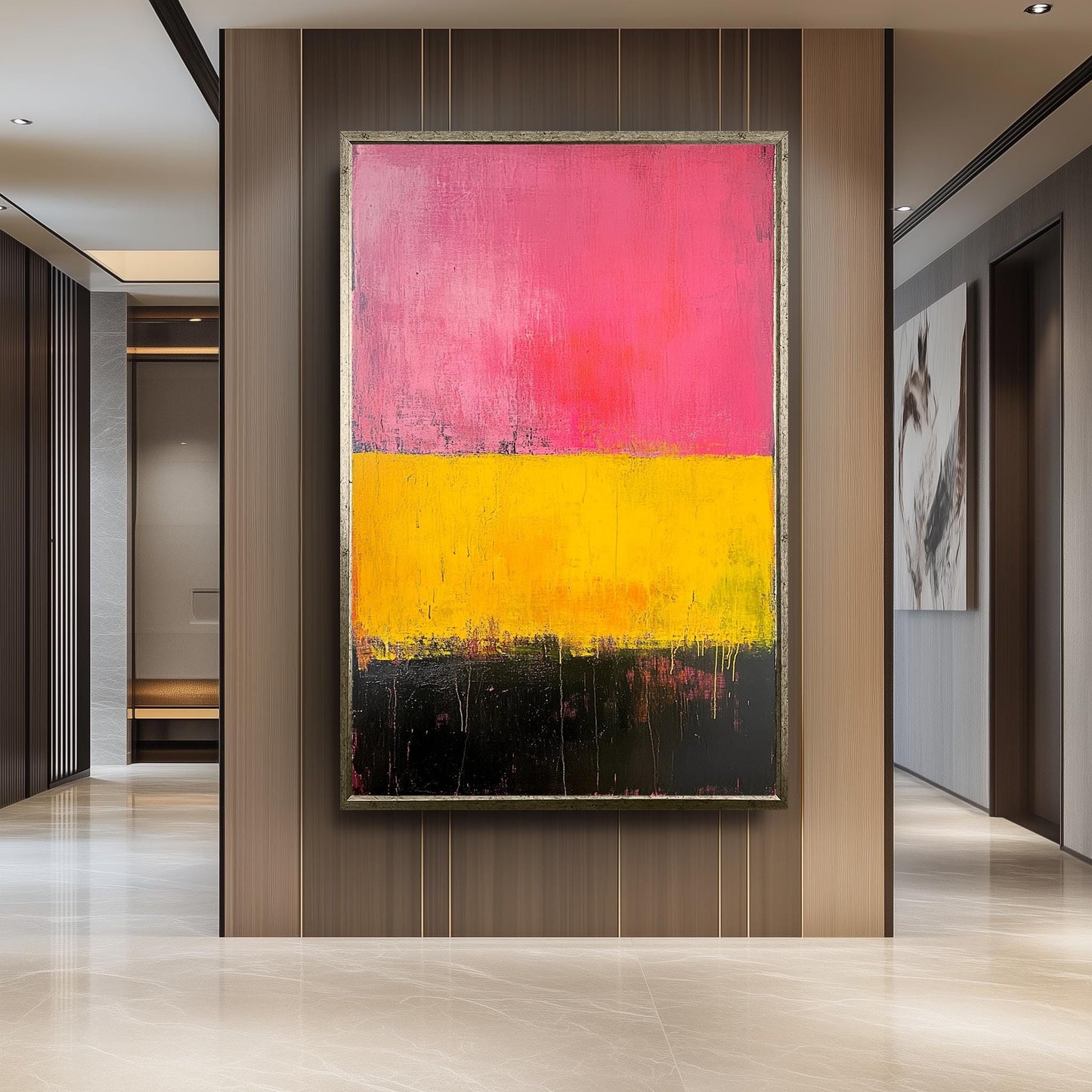 Rothko Inspired Canvas Print: Pink, Yellow & Black Abstract Art