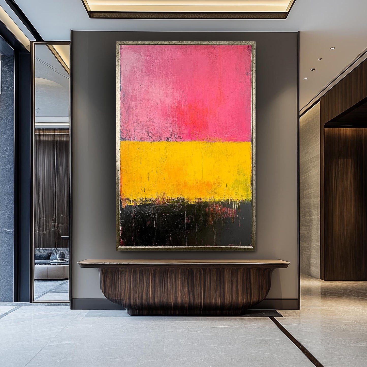 Rothko Inspired Canvas Print: Pink, Yellow & Black Abstract Art