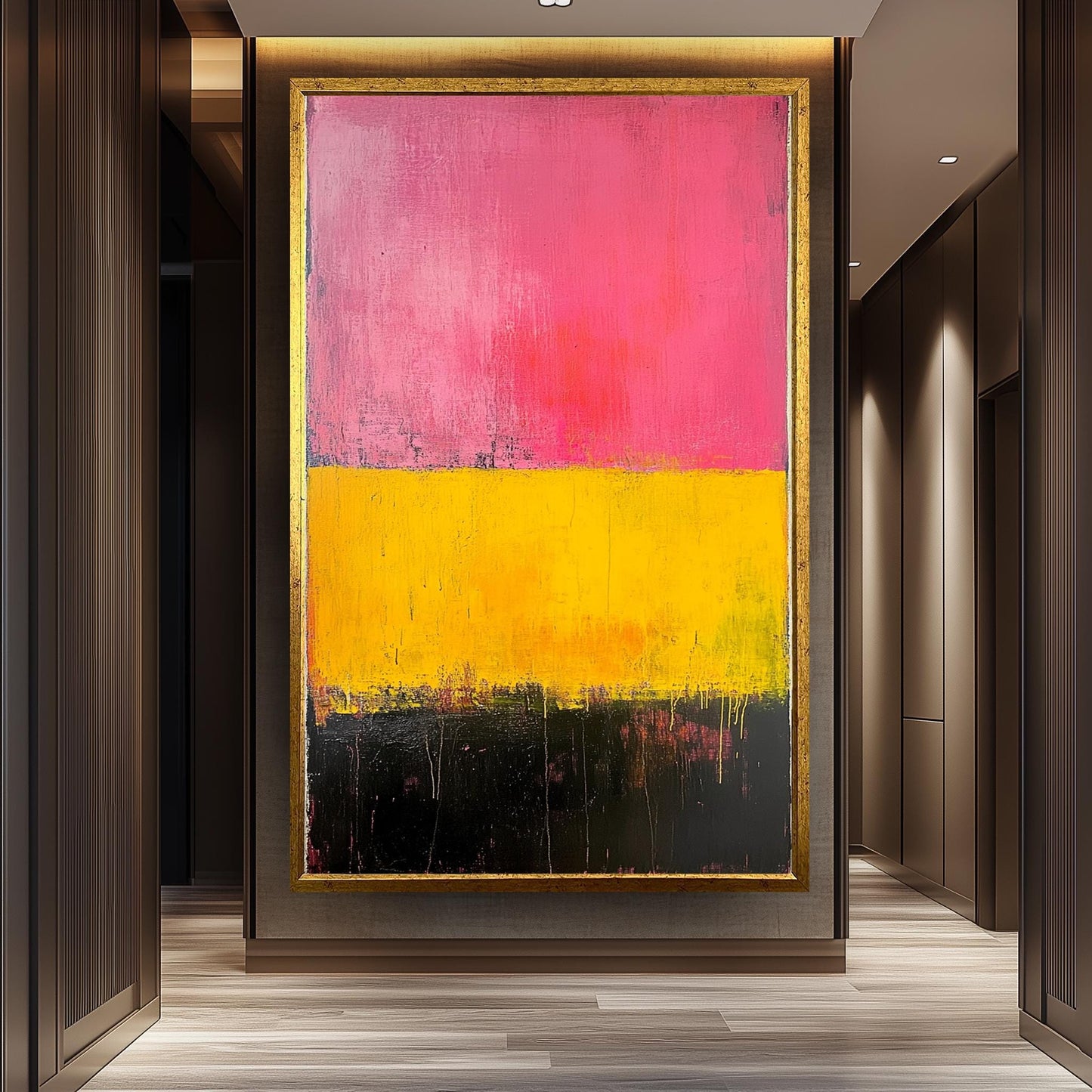 Rothko Inspired Canvas Print: Pink, Yellow & Black Abstract Art