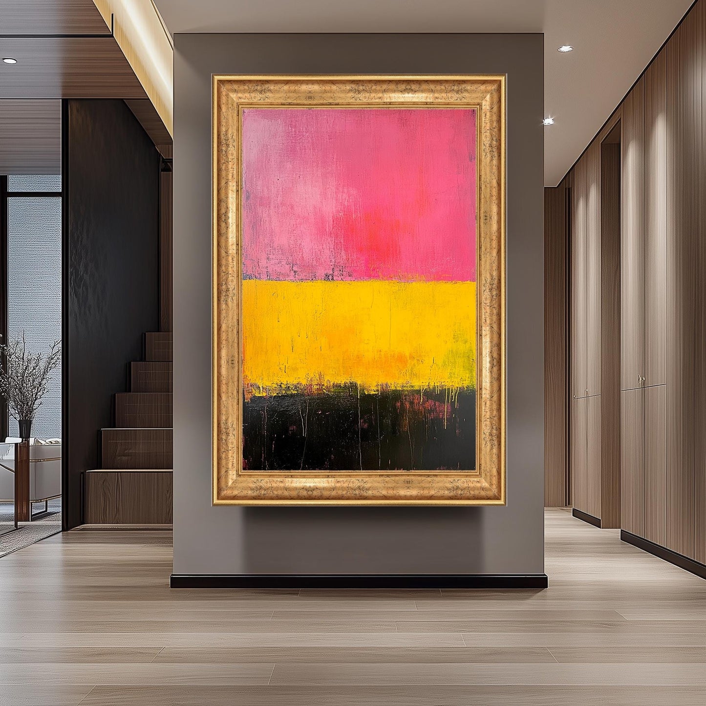 Rothko Inspired Canvas Print: Pink, Yellow & Black Abstract Art