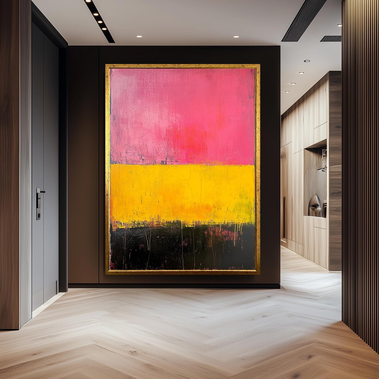Rothko Inspired Canvas Print: Pink, Yellow & Black Abstract Art