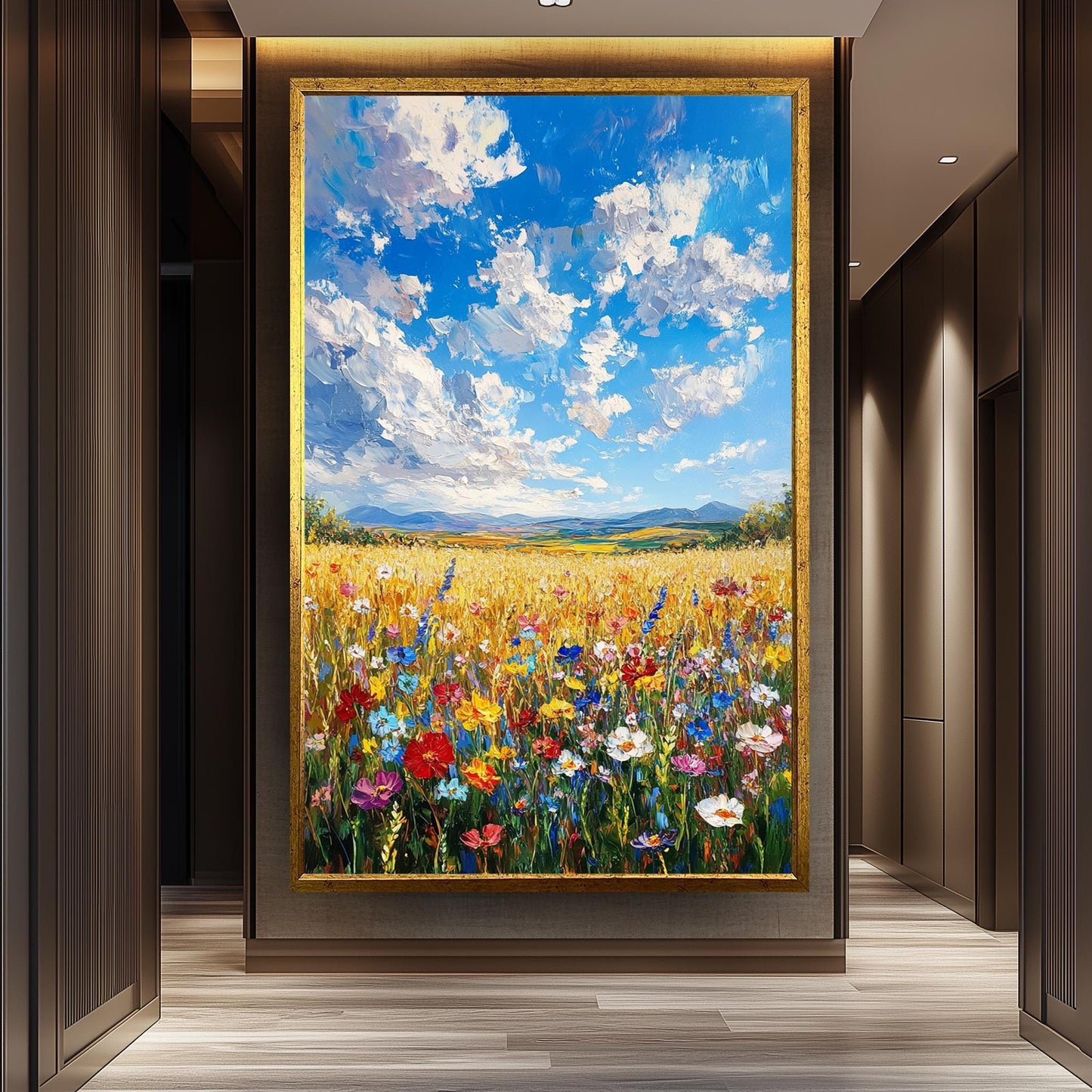 Wildflower Field Landscape Painting: Vibrant Floral Meadow Canvas Art