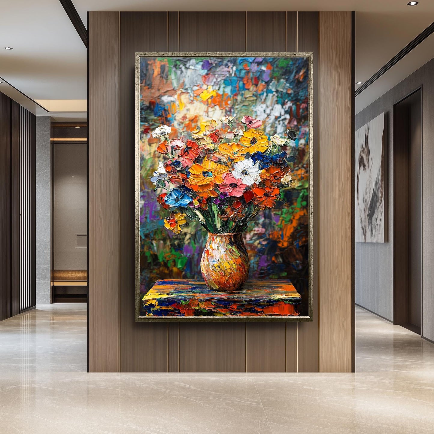 Textured Floral Oil Painting: Van Gogh Style Still Life Canvas Art