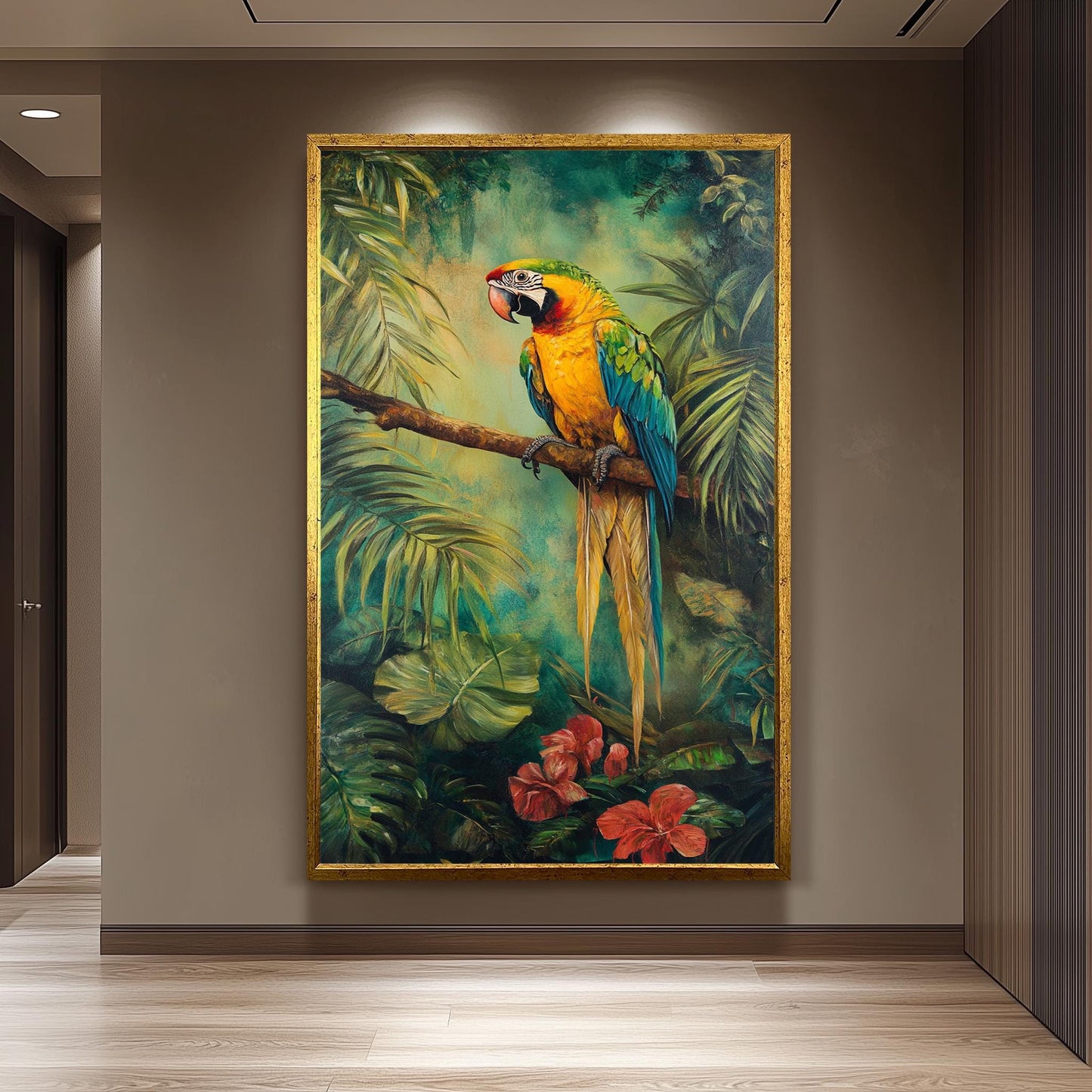 Vintage Macaw Parrot Canvas Print: Tropical Jungle Wall Art