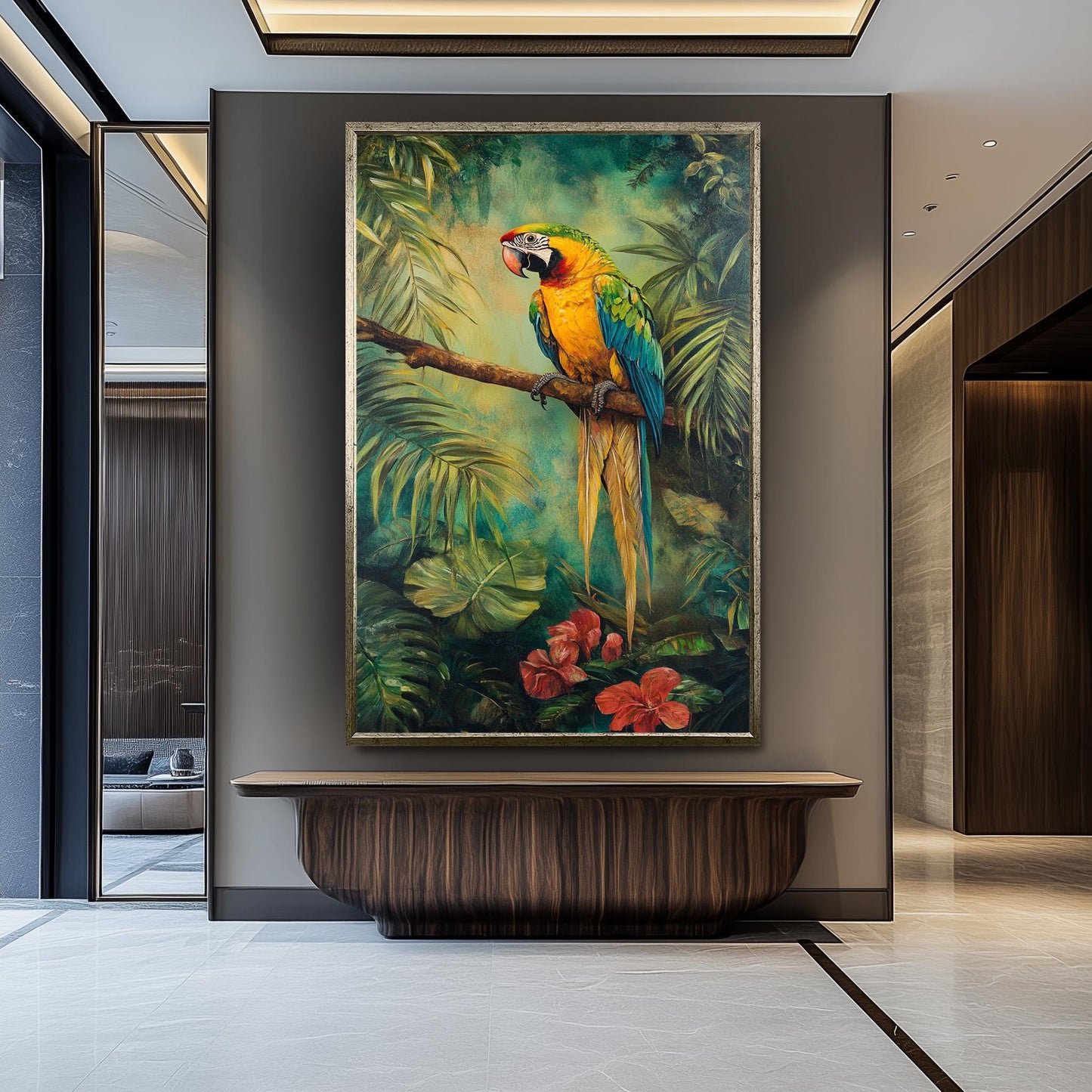 Vintage Macaw Parrot Canvas Print: Tropical Jungle Wall Art