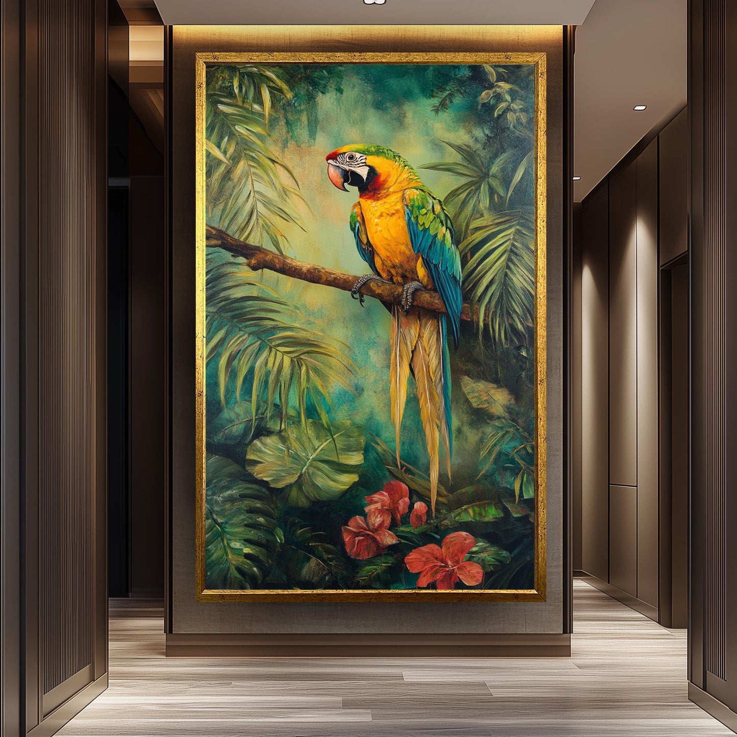 Vintage Macaw Parrot Canvas Print: Tropical Jungle Wall Art