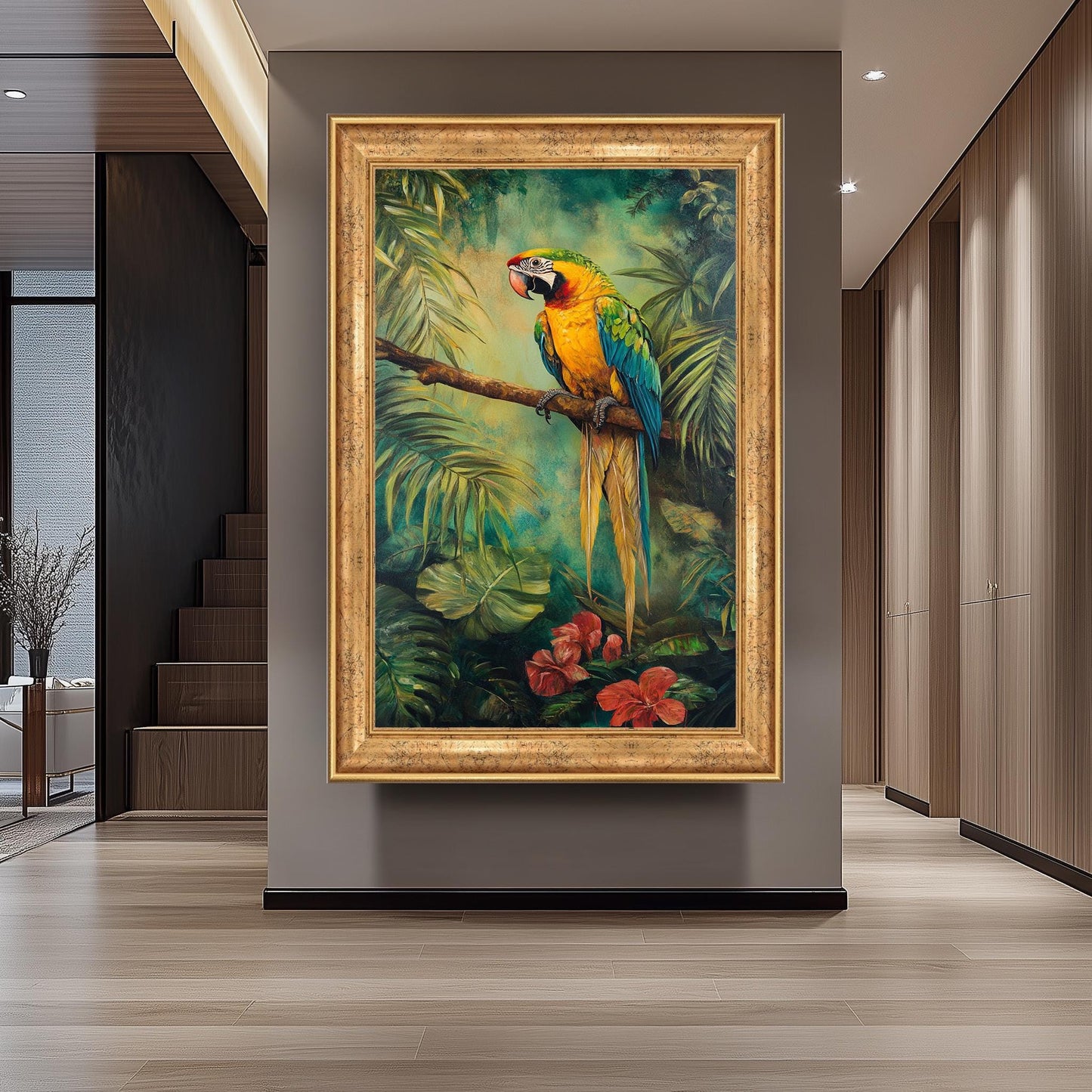 Vintage Macaw Parrot Canvas Print: Tropical Jungle Wall Art