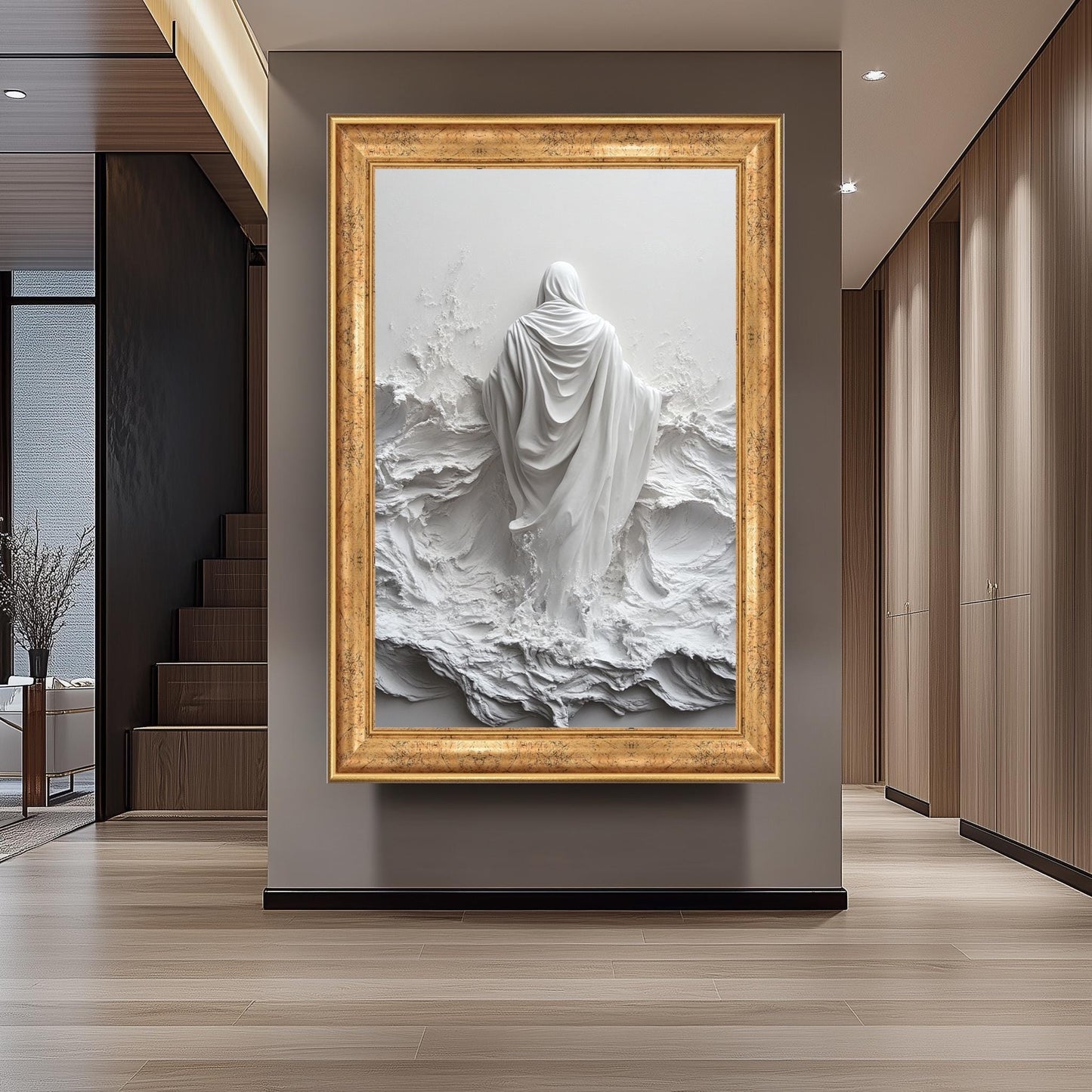 Jesus Walking on Water Sculpture: 3D Christian Wall Art
