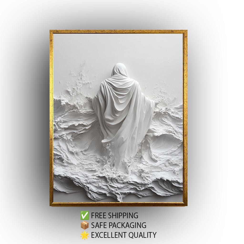 Jesus Walking on Water Sculpture: 3D Christian Wall Art